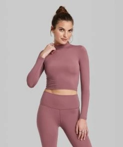 Women's Long Sleeve Mock Neck T-Shirt - Wild Fable™ Light Beige