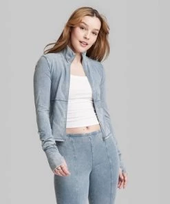 Women's Acid Wash Zip-Up Sweatshirt - Wild Fable™ Indigo