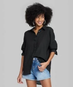 Women's Oversized Button-Down Shirt - Wild Fable™ Gray/white Striped