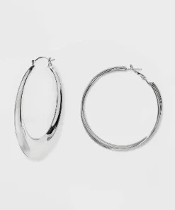 Twisted Chunky Hoop Earring Set 3pc - Wild Fable™ Silver