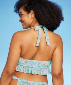 Women's Ruffle Tie-Front Halter Bikini Top - Wild Fable™ Green Floral Print -Wild Fable Shop GUEST 94e7e40f fc63 4e5c a885 b2533b3154f8