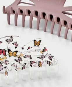 Clear Butterfly and Solid Claw Hair Clip Set 2pc - Wild Fable™ Purple