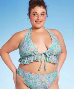 Women's Ruffle Tie-Front Halter Bikini Top - Wild Fable™ Green Floral Print -Wild Fable Shop GUEST 9d400e4e f8c7 44ce bbea 1fb67f520721