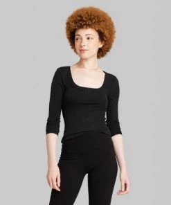 Women's Long Sleeve Scoop Neck T-Shirt - Wild Fable™ Brown