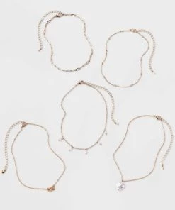 Butterfly and Acrylic Pearl Heart Choker Necklace Set 5pc - Wild Fable™ Gold