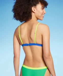 Women's Colorblock Triangle Bikini Top - Wild Fable™ Green/Blue