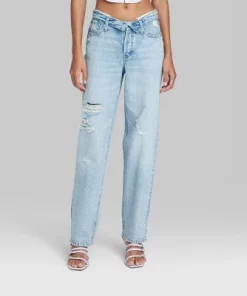 Women's High-Rise Foldover Straight Jeans - Wild Fable™ Light Wash