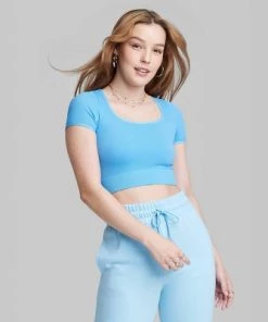 Women's Short Sleeve Square Neck Fitted Seamless T-Shirt - Wild Fable™ Coral