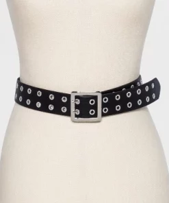 Women's Double Laser Cut Adjustable Western Grommet Belt - Wild Fable™ Black
