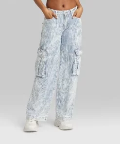 Women's Mid-Rise Cargo Baggy Wide Leg Utility Jeans - Wild Fable™ Railroad Striped