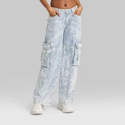 Women's Mid-Rise Cargo Baggy Wide Leg Utility Jeans - Wild Fable™ Railroad Striped 1 Women's Mid-Rise Cargo Baggy Wide Leg Utility Jeans - Wild Fable™ Railroad Striped