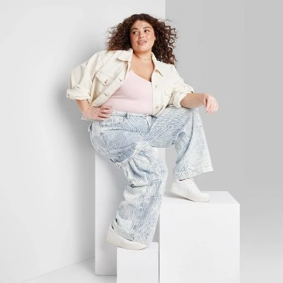 Women's Mid-Rise Cargo Baggy Wide Leg Utility Jeans - Wild Fable™ Railroad Striped 14 Women's Mid-Rise Cargo Baggy Wide Leg Utility Jeans - Wild Fable™ Railroad Striped - Image 14