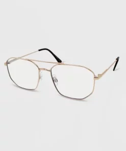 Women's Geometric Metal Aviator Blue Light Filtering Glasses - Wild Fable™ Gold