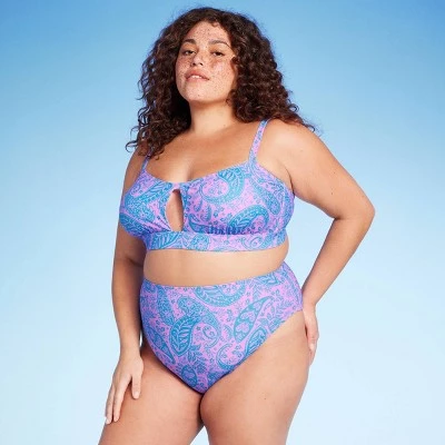 Women's Paisley Print High Waist Medium Coverage High Leg Bikini Bottom - Wild Fable™ Blue/Pink 2 Women's Paisley Print High Waist Medium Coverage High Leg Bikini Bottom - Wild Fable™ Blue/Pink - Image 2