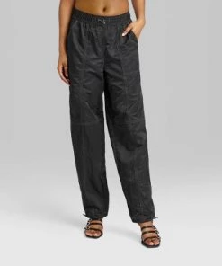 Women's High-Rise Toggle Parachute Pants - Wild Fable™ Black