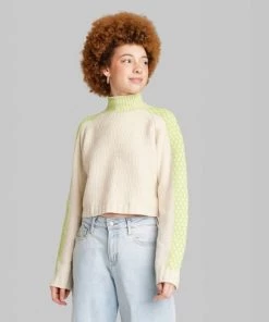 Women's Mock Turtleneck Boxy Pullover Sweater - Wild Fable™ Off-white