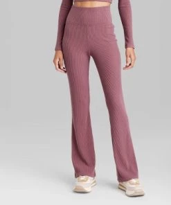 Women's High-Waisted Cozy Ribbed Lounge Flare Leggings - Wild Fable™ Cream