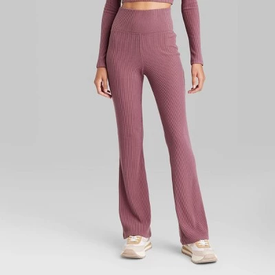 Women's High-Waisted Cozy Ribbed Lounge Flare Leggings - Wild Fable™ Cream 1 Women's High-Waisted Cozy Ribbed Lounge Flare Leggings - Wild Fable™ Cream