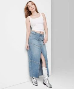 Women's Mid-Rise Chevron Denim Maxi Skirt - Wild Fable™ Medium Wash -Wild Fable Shop GUEST c0f8aada 0c6d 4d24 b8d0 a6ee44459194