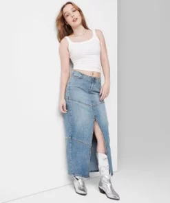 Women's Mid-Rise Chevron Denim Maxi Skirt - Wild Fable™ Medium Wash -Wild Fable Shop GUEST c0f8aada 0c6d 4d24 b8d0 a6ee44459194 7