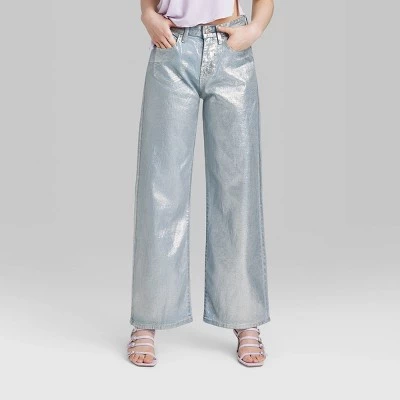 Women's High-Rise Wide Leg Coated Baggy Jeans - Wild Fable™ Silver Metallic 1 Women's High-Rise Wide Leg Coated Baggy Jeans - Wild Fable™ Silver Metallic
