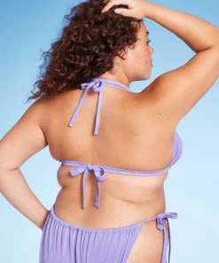 Women's Flower Charm Lurex Plisse Textured Triangle Bikini Top - Wild Fable⢠Purple