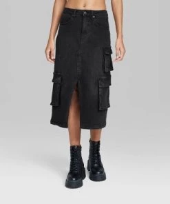 Women's Denim Cargo Midi Skirt - Wild Fable™ Light Wash