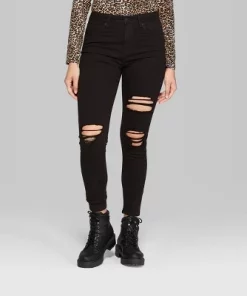 Women's Super-High Rise Distressed Skinny Jeans - Wild Fable™ Black