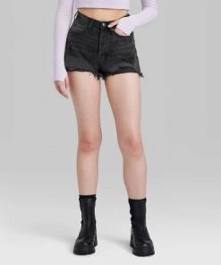Women's High-Rise EasyRigid Cutoff Denim Shorts - Wild Fable™ Black Wash