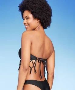 Women's Beaded Macrame Bandeau Bikini Top - Wild Fable™ Black