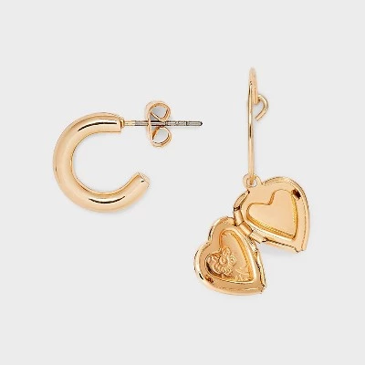 Cherry Heart and Floral Icon Stud Hoop Earring Set 18pc - Wild Fable™ Gold 1 Cherry Heart and Floral Icon Stud Hoop Earring Set 18pc - Wild Fable™ Gold