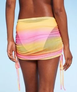 Women's Mesh Drawstring Ruched Cover Up Skirt - Wild Fable™ White