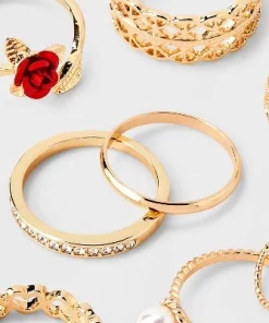 Pearl Heart and Rose Multi Ring Set 8pc - Wild Fable™ Gold