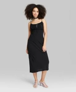 Women's Sleeveless Ruched Midi Dress - Wild Fable™ Black