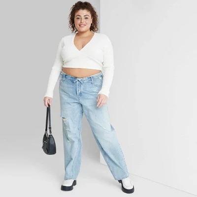 Women's High-Rise Foldover Straight Jeans - Wild Fable™ Light Wash 18 Women's High-Rise Foldover Straight Jeans - Wild Fable™ Light Wash - Image 18