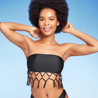 Women's Beaded Macrame Bandeau Bikini Top - Wild Fable™ Black 2 Women's Beaded Macrame Bandeau Bikini Top - Wild Fable™ Black - Image 2