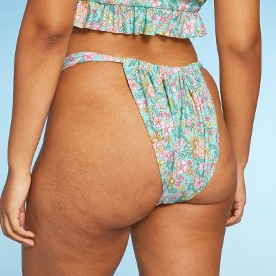 Women's Wide Strap Adjustable High Leg Bikini Bottom - Wild Fable™ Green Floral Print 4 Women's Wide Strap Adjustable High Leg Bikini Bottom - Wild Fable™ Green Floral Print - Image 4