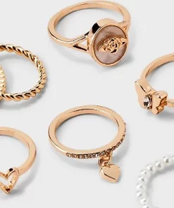 Heart and Flower Ring Set 8pc - Wild Fable™ Gold