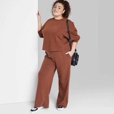 Women's High-Rise Wide Leg French Terry Sweatpants - Wild Fable™ Brown 10 Women's High-Rise Wide Leg French Terry Sweatpants - Wild Fable™ Brown - Image 10