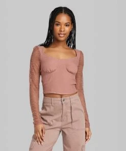 Women's Long Sleeve Lace Bustier Top - Wild Fable™ Green