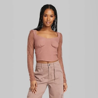 Women's Long Sleeve Lace Bustier Top - Wild Fable™ Green 1 Women's Long Sleeve Lace Bustier Top - Wild Fable™ Green