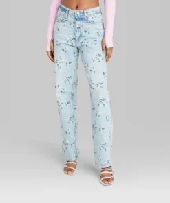 Women's 90's Relaxed Straight Jeans - Wild Fable™ Light Blue Floral