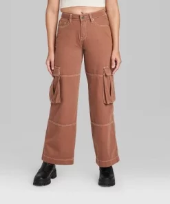 Women's Mid-Rise Cargo Baggy Wide Leg Utility Jeans - Wild Fable™ Brown Wash