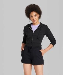 Women's Cropped Zip-Up Hoodie - Wild Fable™ Black