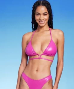 Women's Faux Leather V-Shaped Underwire Bikini Top with Removable Tie - Wild Fable™ Pink -Wild Fable Shop GUEST fe26b207 5637 4d1a afac 2ea083ebf006 3