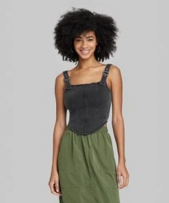Women's Denim Corset Vest - Wild Fable™ Black Wash